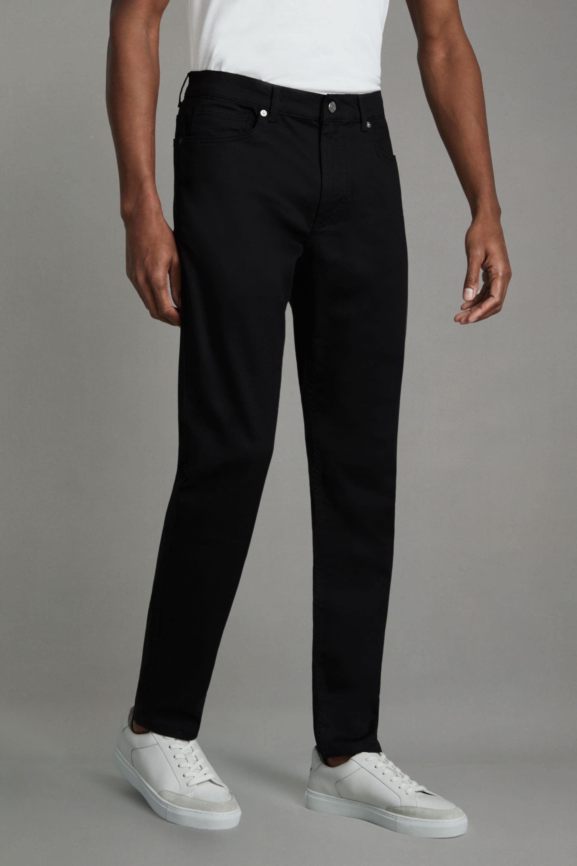 Reiss Black Rufus Tapered Slim Fit Jersey Jeans - Image 1 of 6