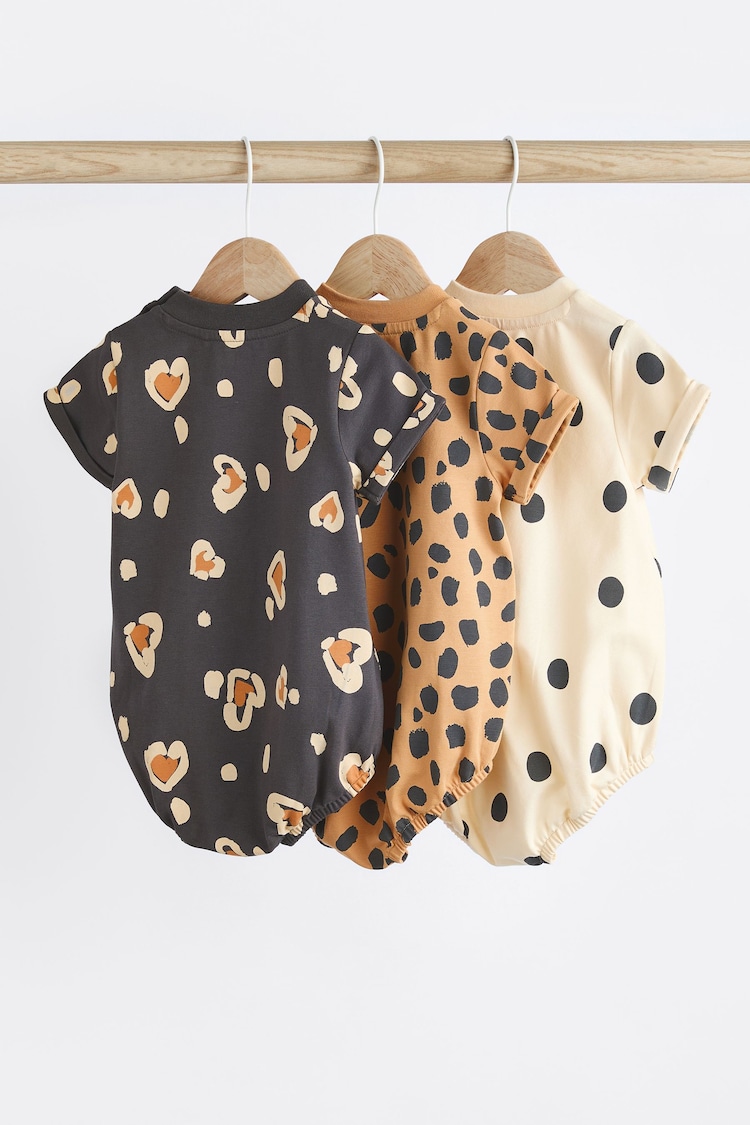 Black/ Cream Animal Print Baby T-Shirt Rompers 3 Pack - Image 2 of 7