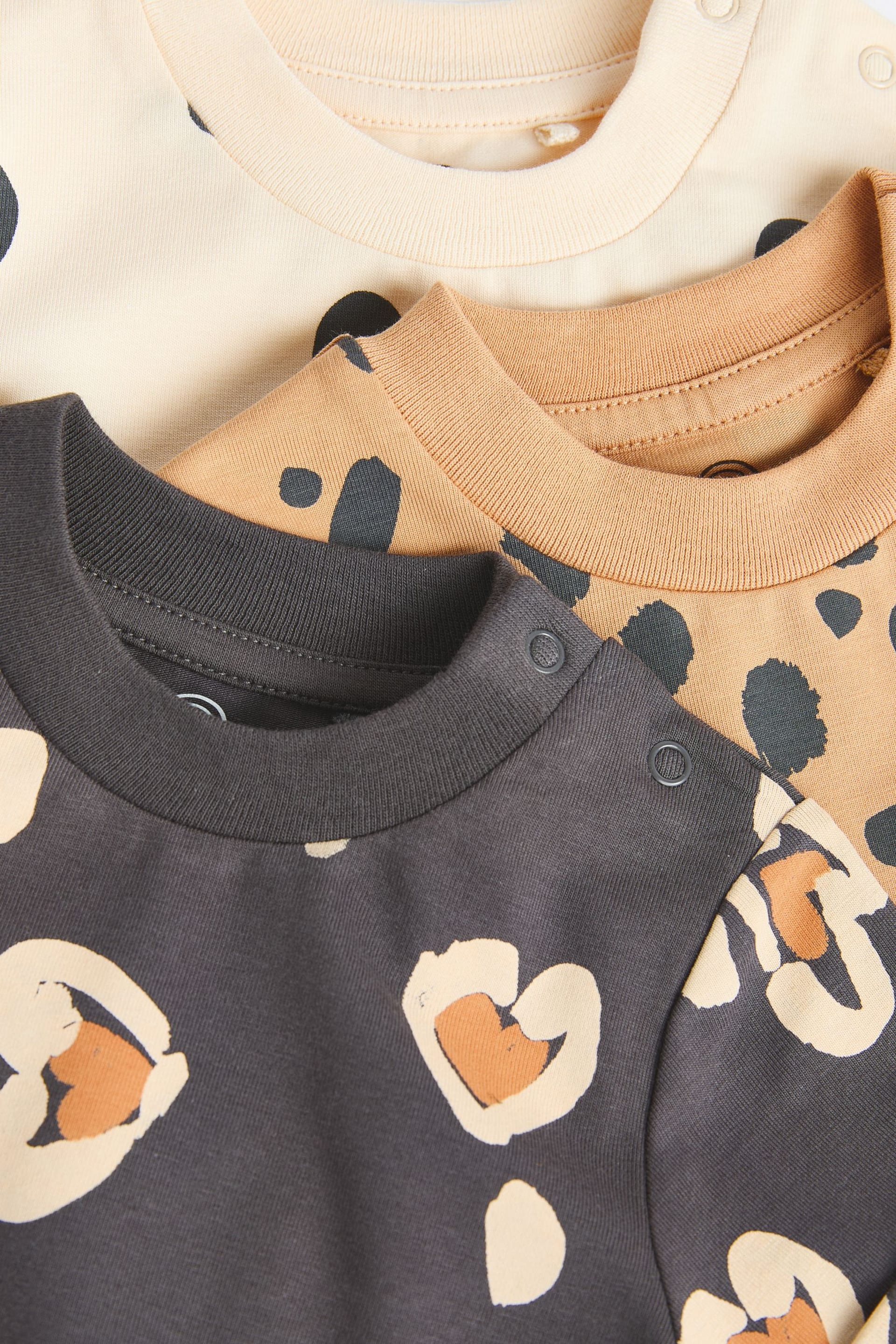 Black/ Cream Animal Print Baby T-Shirt Rompers 3 Pack - Image 4 of 7