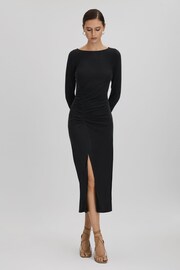Reiss Charcoal Lana Ruched Jersey Midi Dress - Image 1 of 6