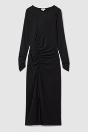 Reiss Charcoal Lana Ruched Jersey Midi Dress - Image 2 of 6