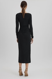 Reiss Charcoal Lana Ruched Jersey Midi Dress - Image 4 of 6