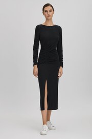 Reiss Charcoal Lana Ruched Jersey Midi Dress - Image 5 of 6