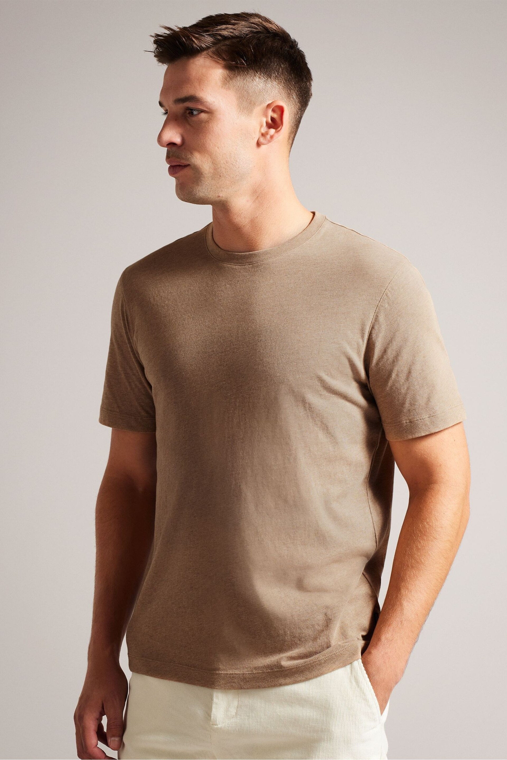 Ted Baker Brown Tywinn Regular Plain T-Shirt - Image 1 of 6