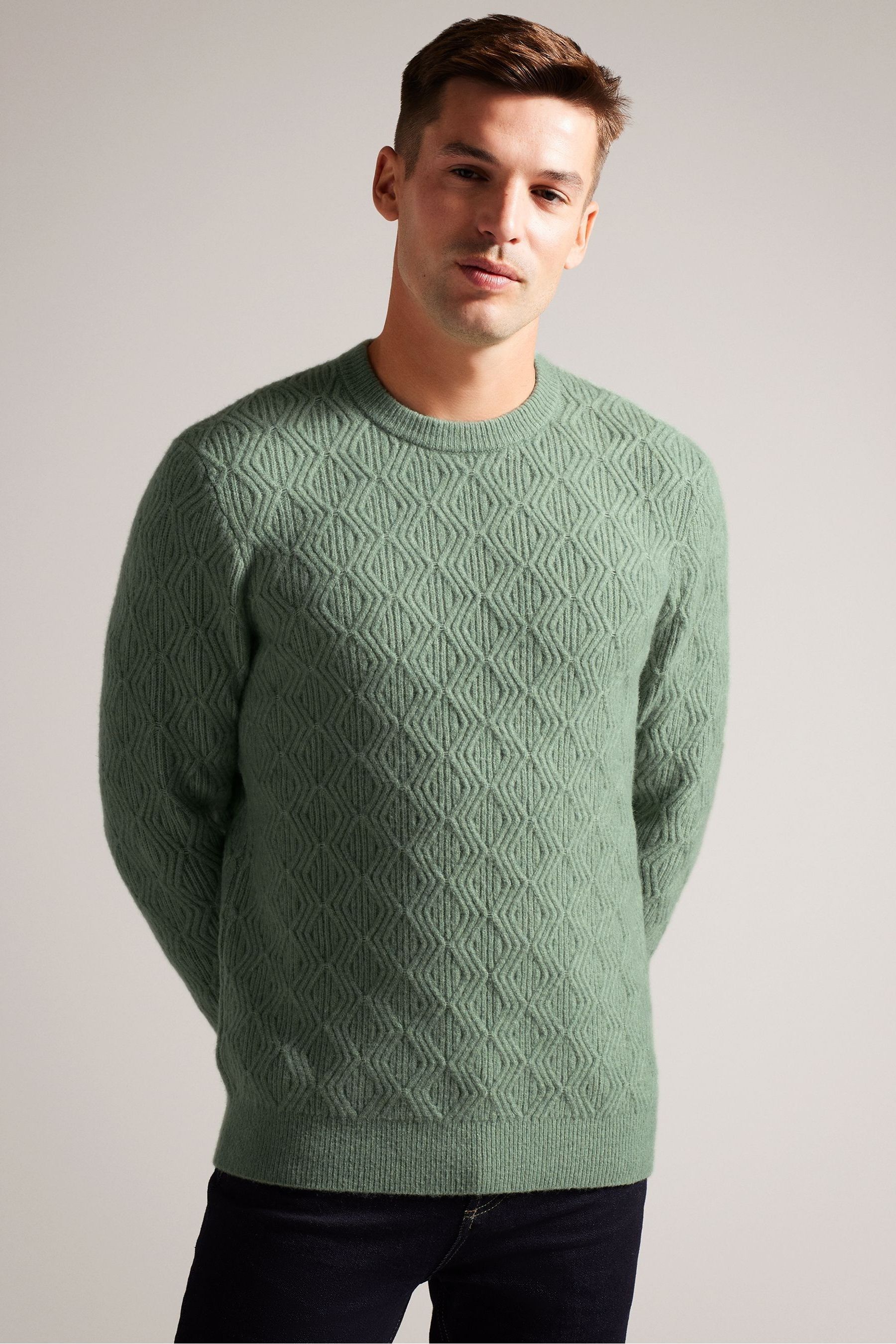 Buy Ted Baker Green Atchet Textured Cable Crew Neck Jumper from Next Luxembourg
