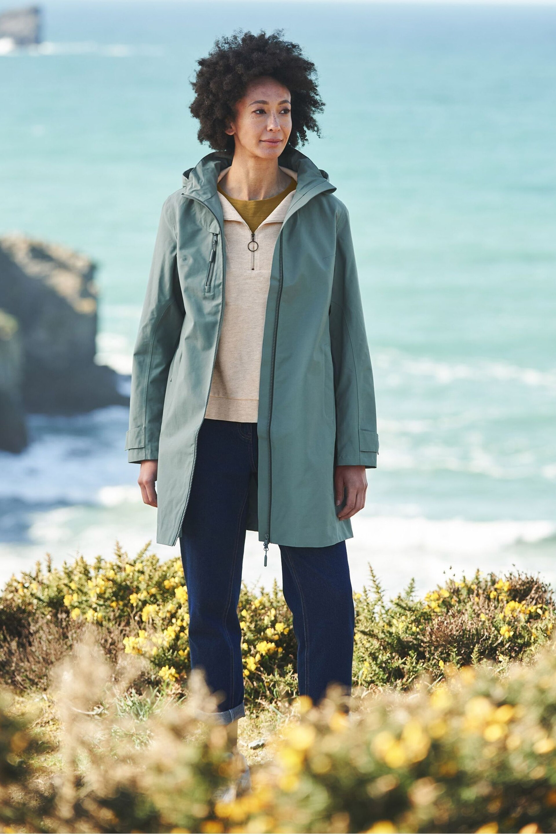 Seasalt Cornwall Green Coverack Waterproof Coat - Image 1 of 7