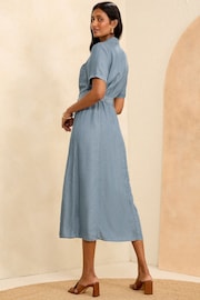 Love & Roses Blue TENCEL™ Short Sleeve Belted Shirt Dress - Image 3 of 4