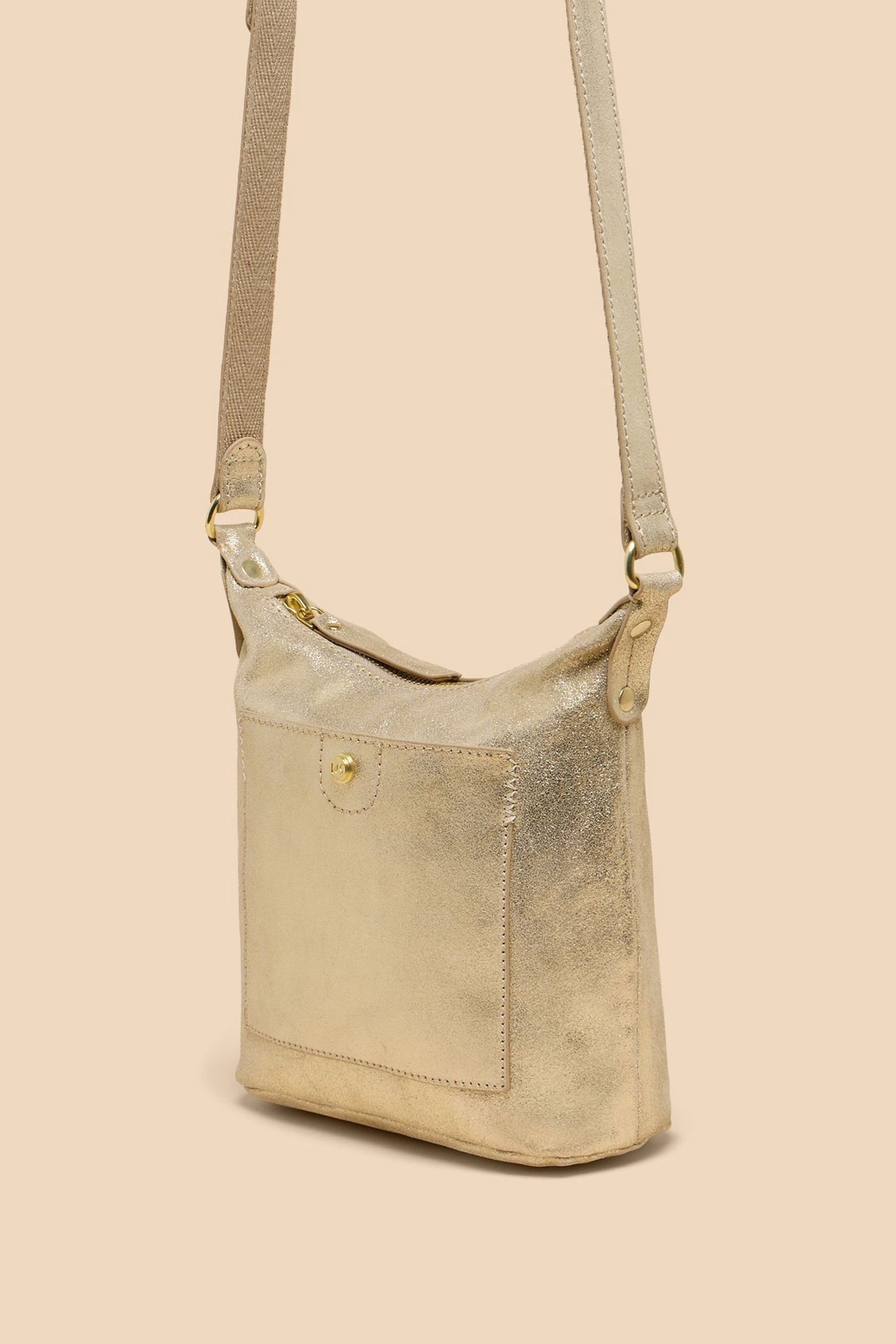 White Stuff Gold Mini Fern Leather Cross Body Bag