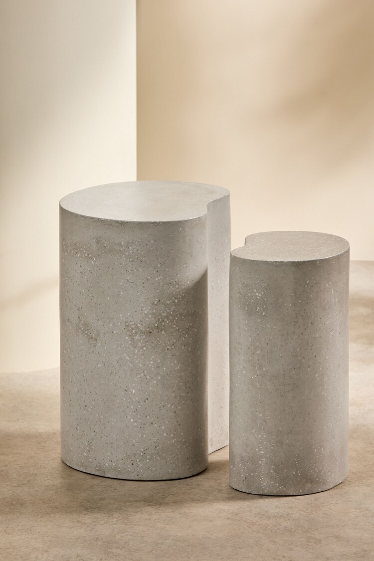 MADE.COM Set of 2 Grey Terrazzo Concrete Marnie Nest of Tables - Image 2 of 4