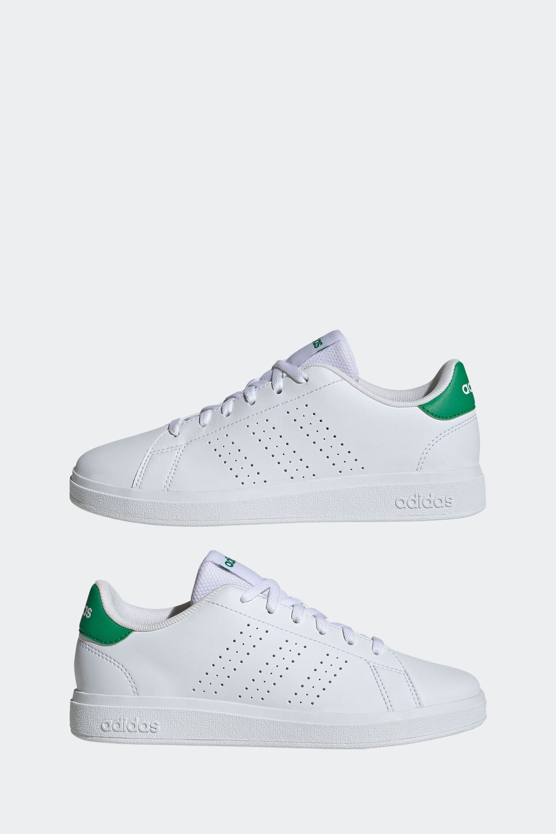adidas White Green Kids Advantage Base 2.0 Trainers