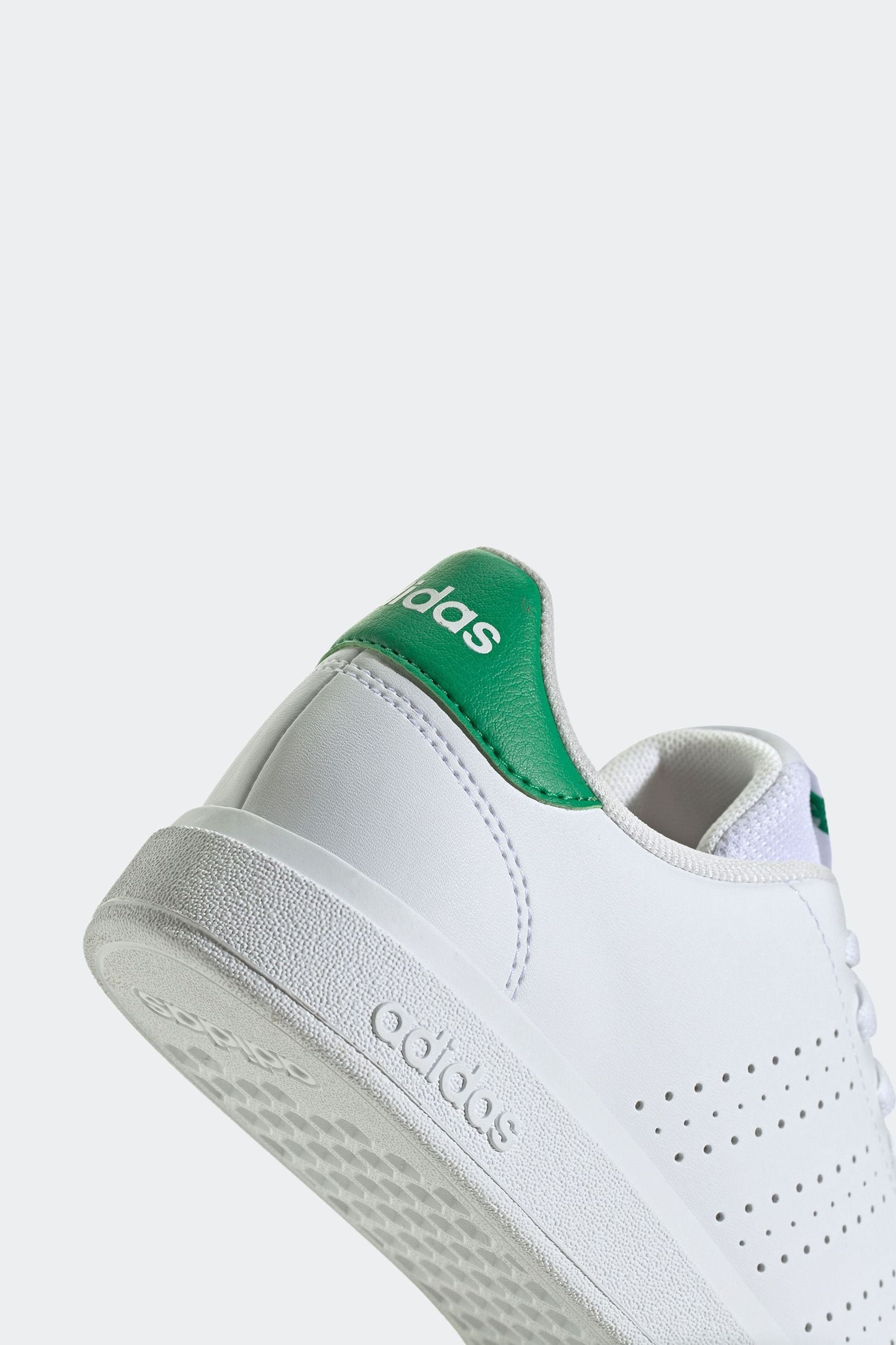 adidas White Green Kids Advantage Base 2.0 Trainers