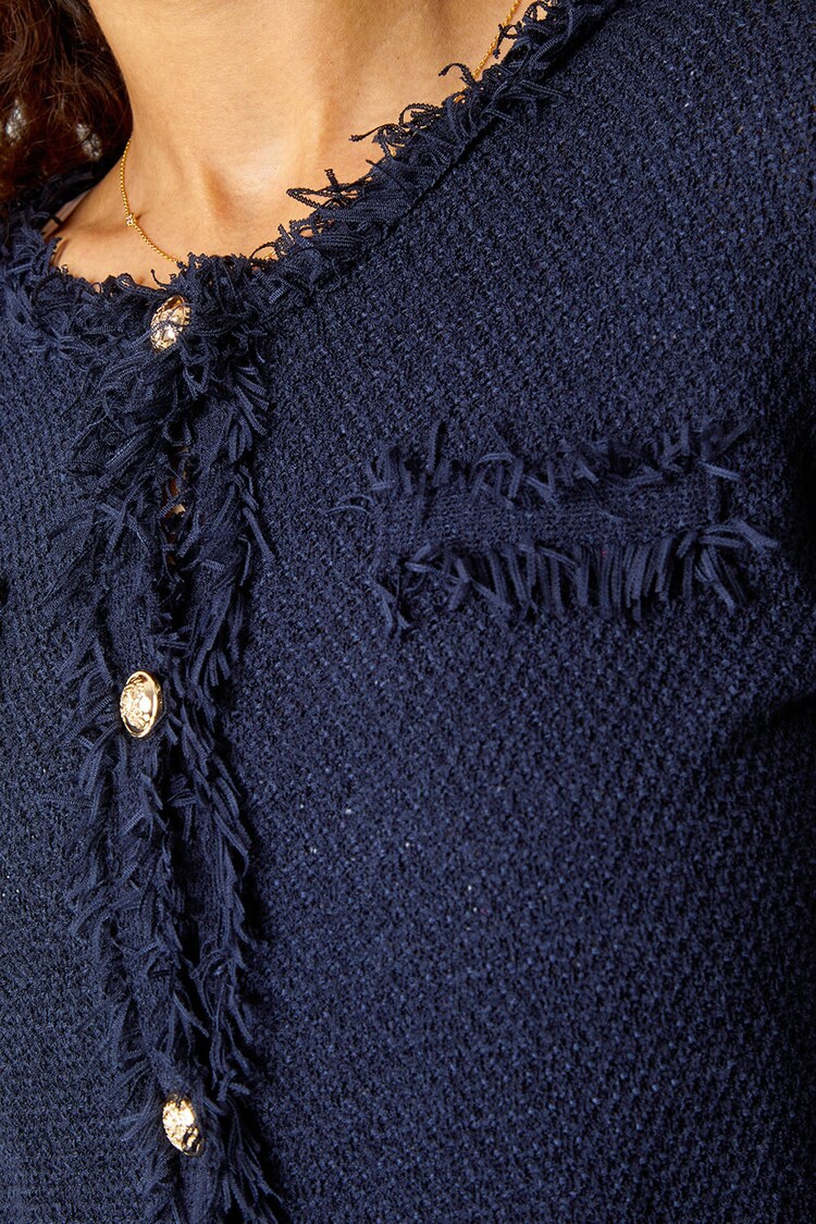 Roman Blue Button Detail Fringe Knit Jacket - Image 5 of 5