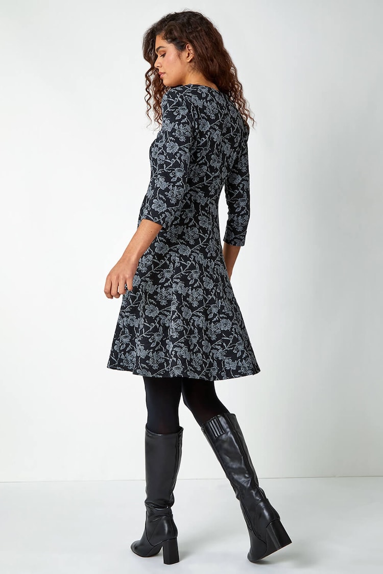 Roman Black Rose Jacquard Fit and Flare Dress - Image 2 of 5