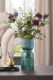 Blue Ribbed and Bobble Glass Vase - Image 1 of 3