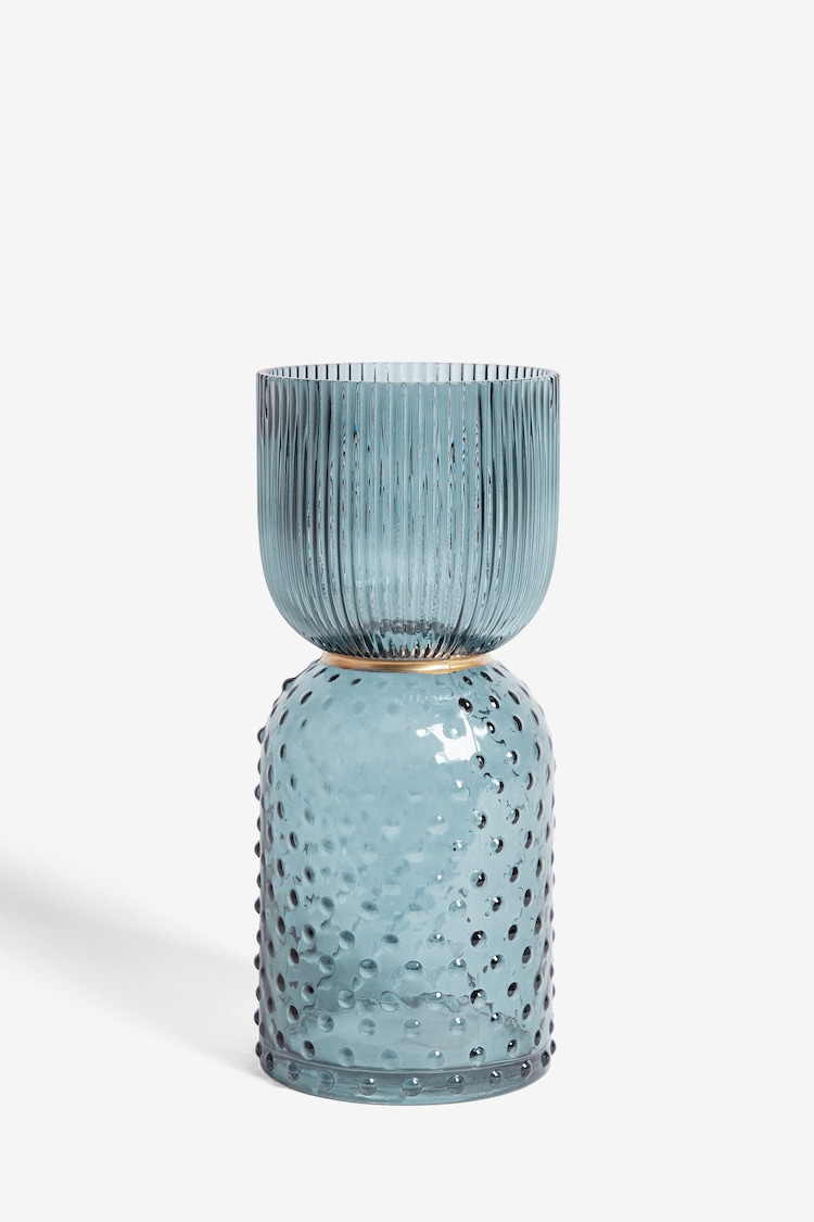 Blue Ribbed and Bobble Glass Vase - Image 2 of 3