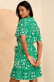 Love & Roses Green Floral Embroidered V Neck Belted Mini Dress - Image 3 of 4