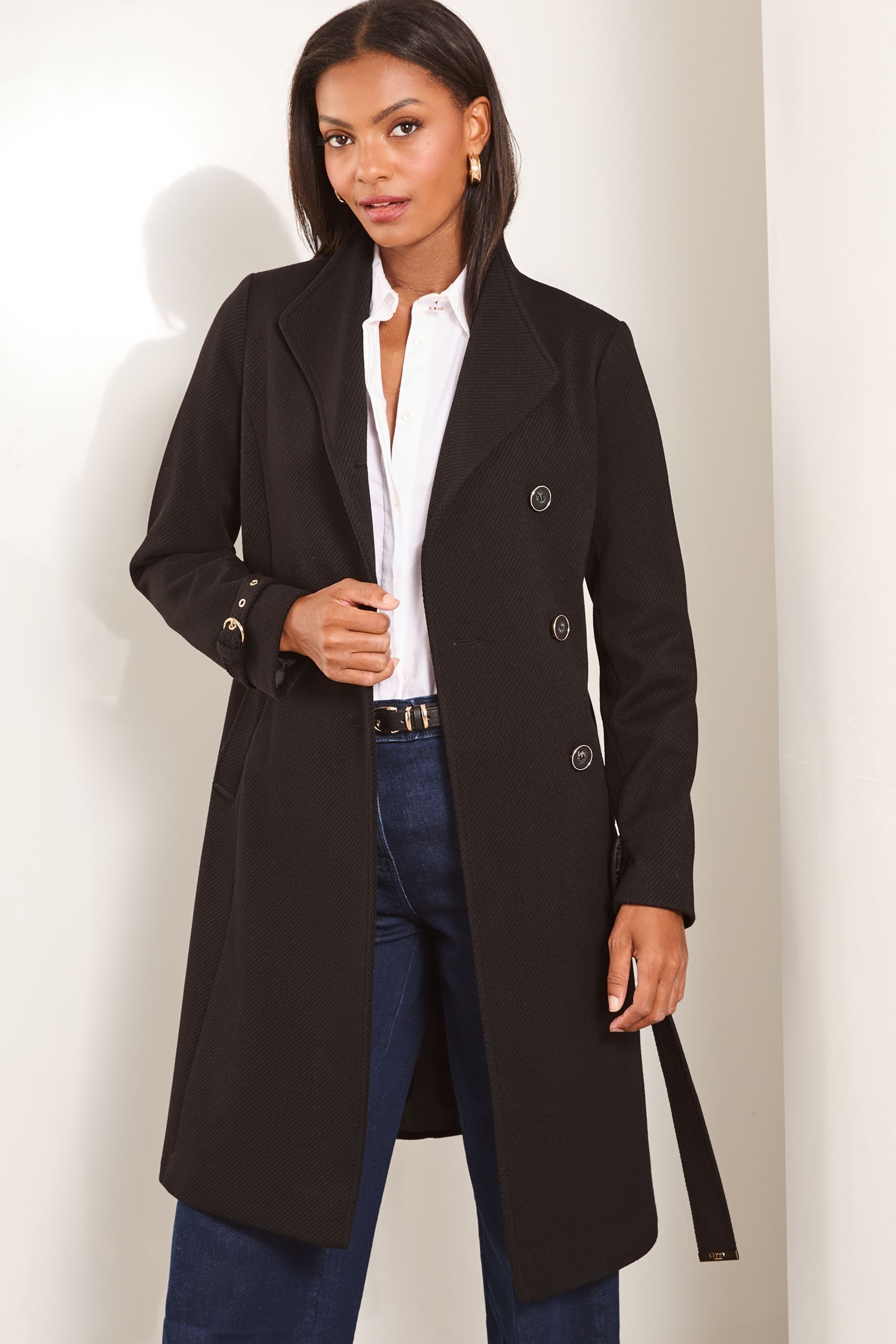 Lipsy Black Asymmetrical Belted Coat