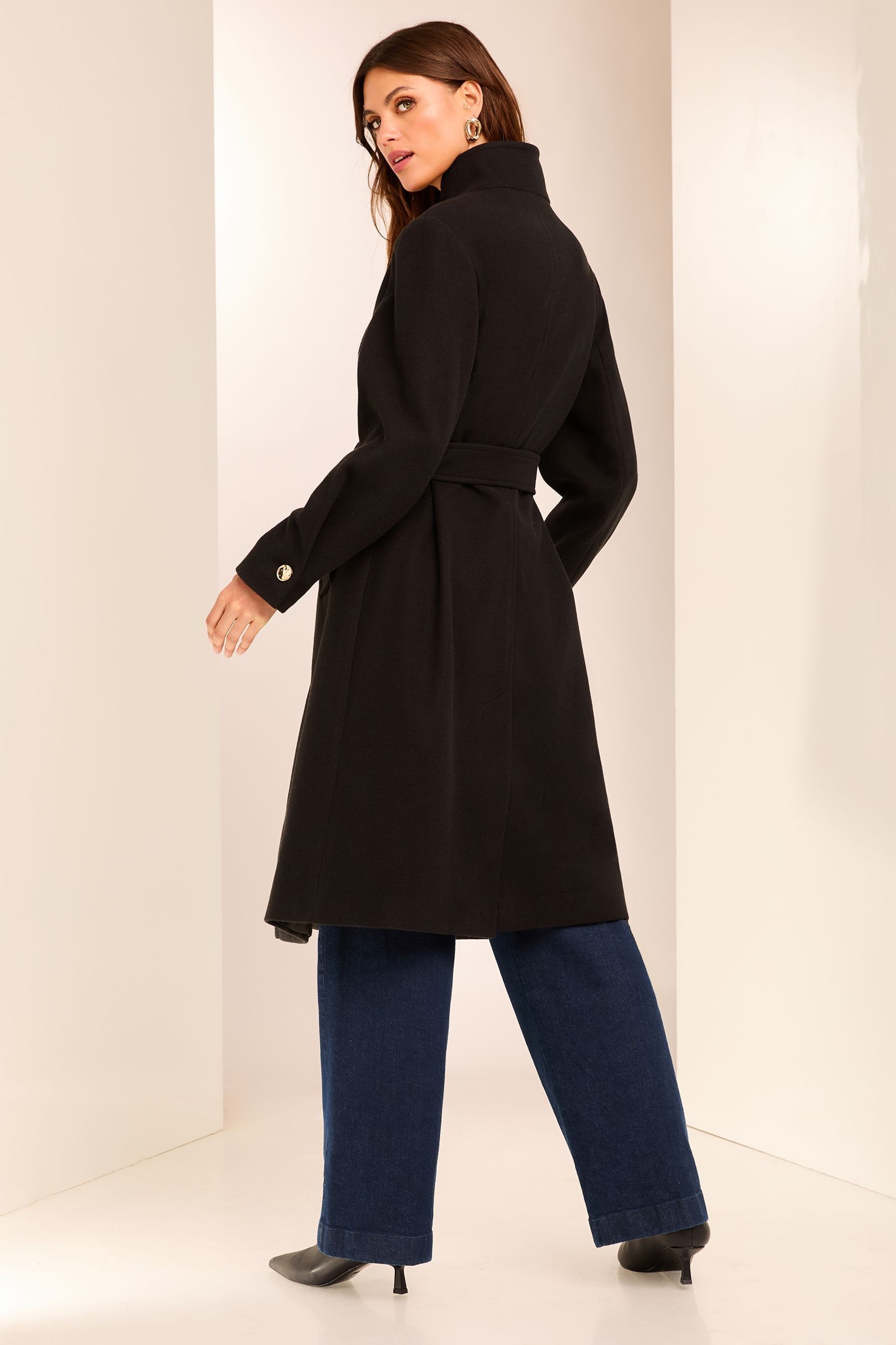 Black long wrap coat hotsell