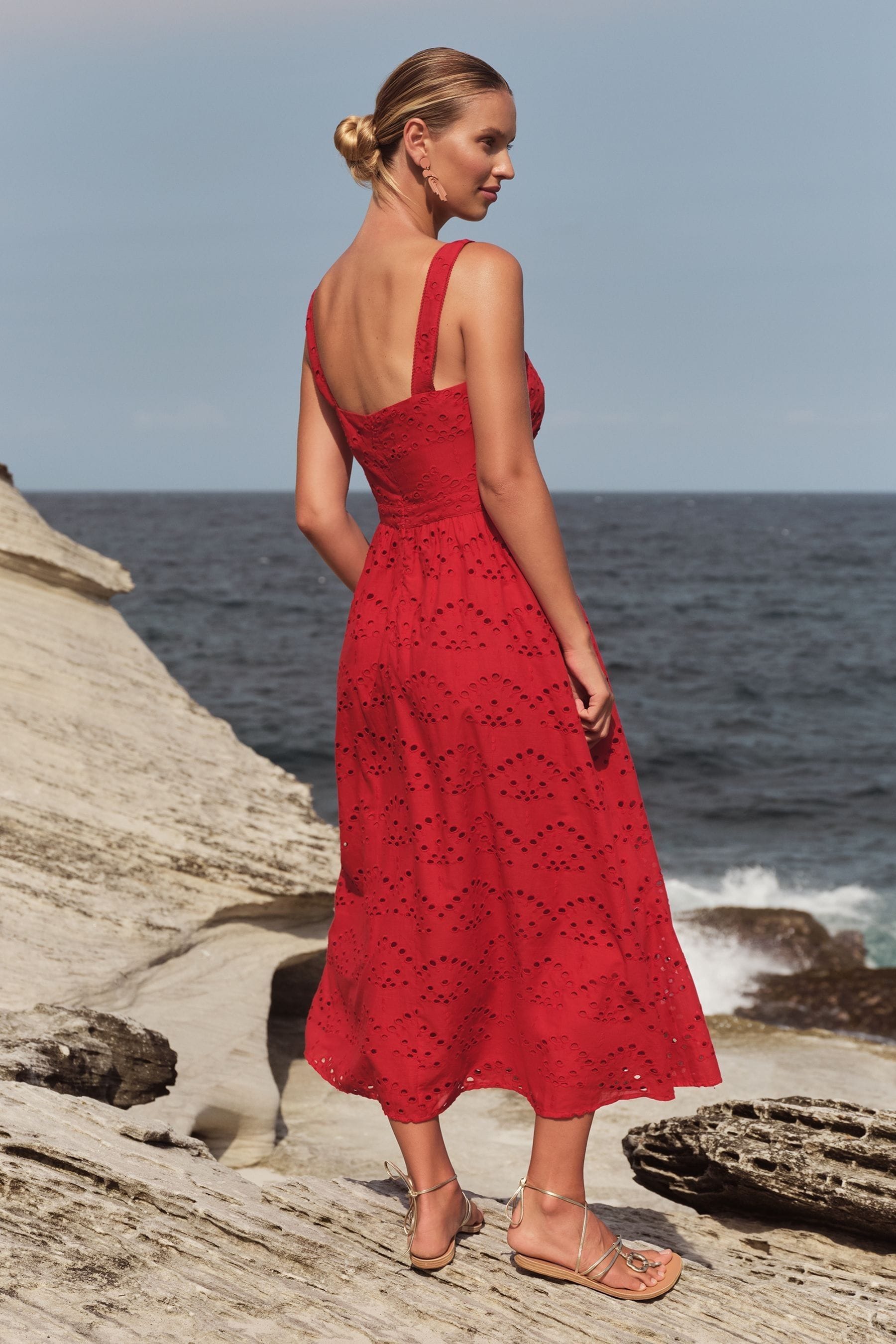 Buy Love Roses Red Cami Corset Lace Trim Cotton Midi Dress from Next Luxembourg