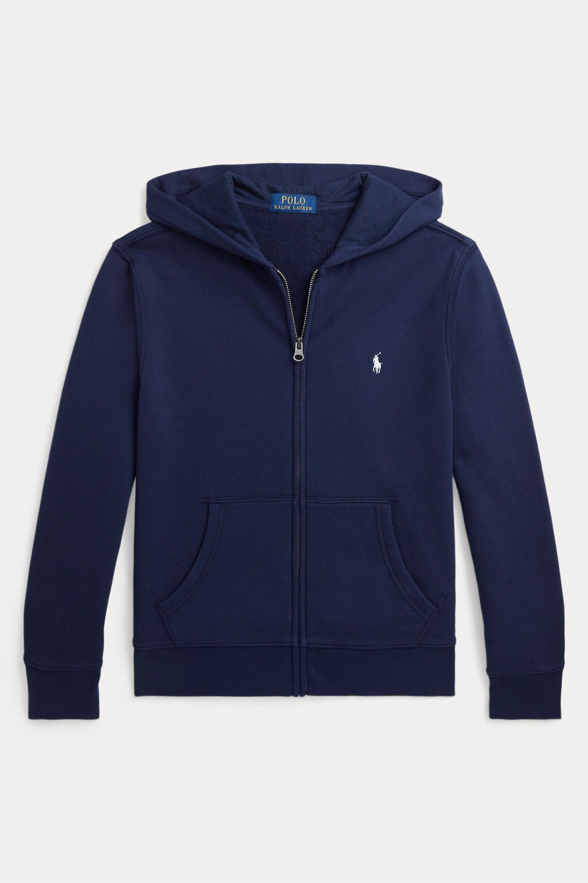 Polo Ralph Lauren Boys Navy Logo Spa Terry Full Zip Hoodie - Image 1 of 2