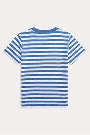 Polo Ralph Lauren Boys Blue Striped Polo Bear Cotton Jersey T-Shirt - Image 2 of 4