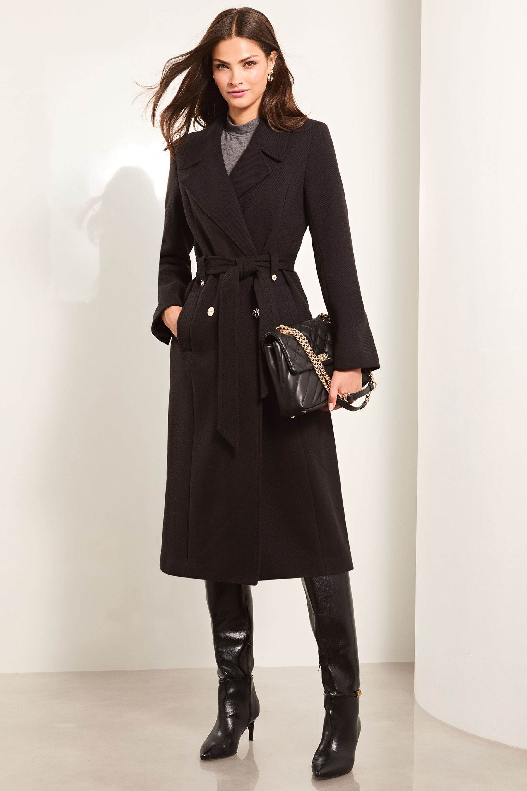 Lipsy smart tailored coat with belt in black hot sale