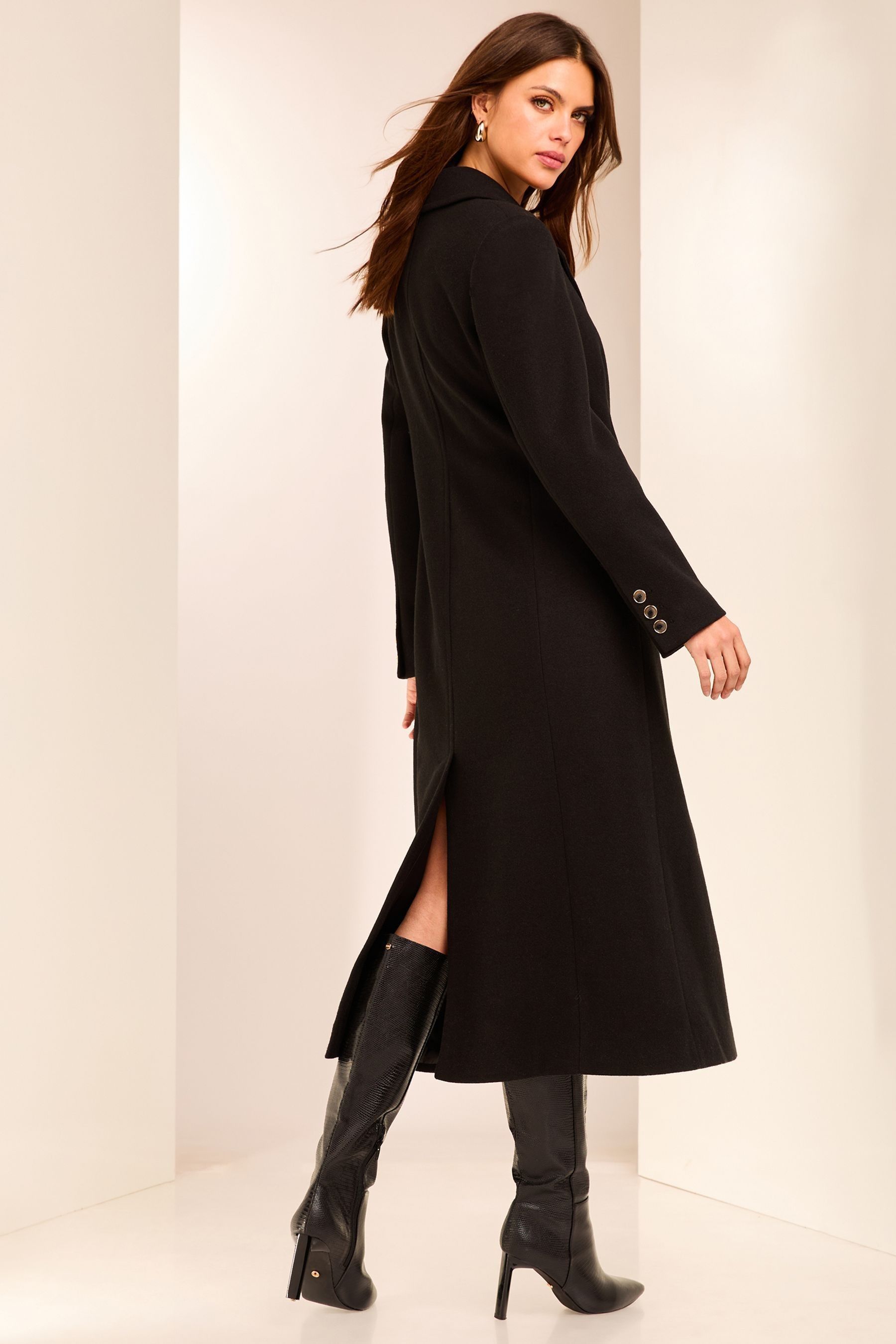 Buy Lipsy Black Long Line Double Breasted Coat With Wool from Next United Arab Emirates