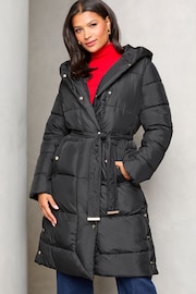 Lipsy Black Shower Resistant Longline Padded Coat - Image 1 of 4