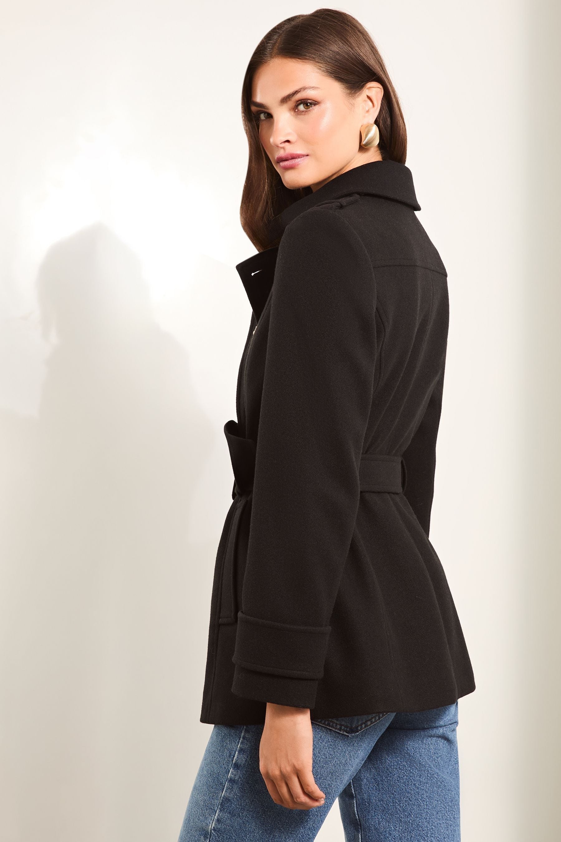 Buy Lipsy Black Short Belted Military Coat With Wool from Next United Arab Emirates
