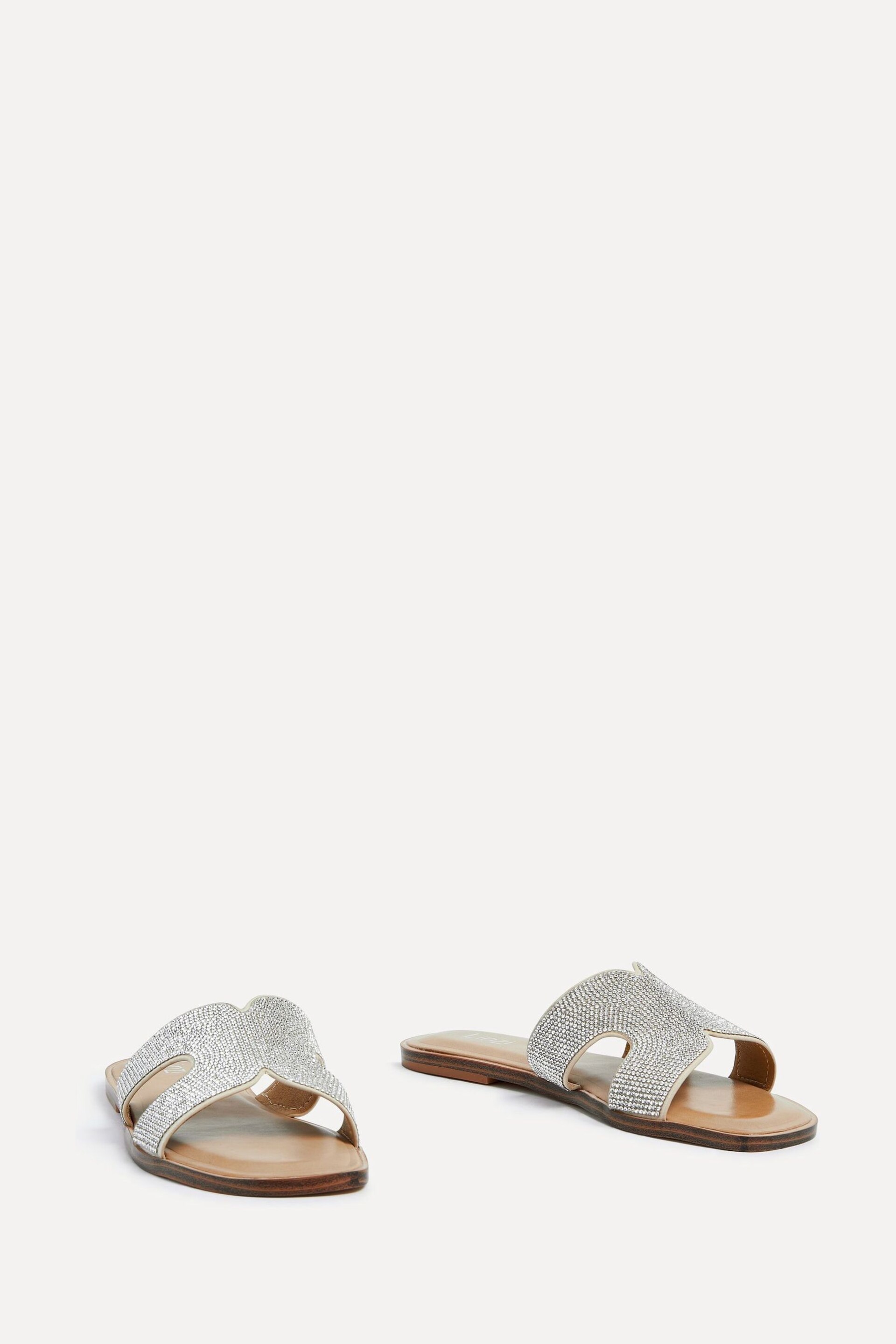 Linzi Silver Becca Diamante Embellished Flat Sandals - Image 4 of 6