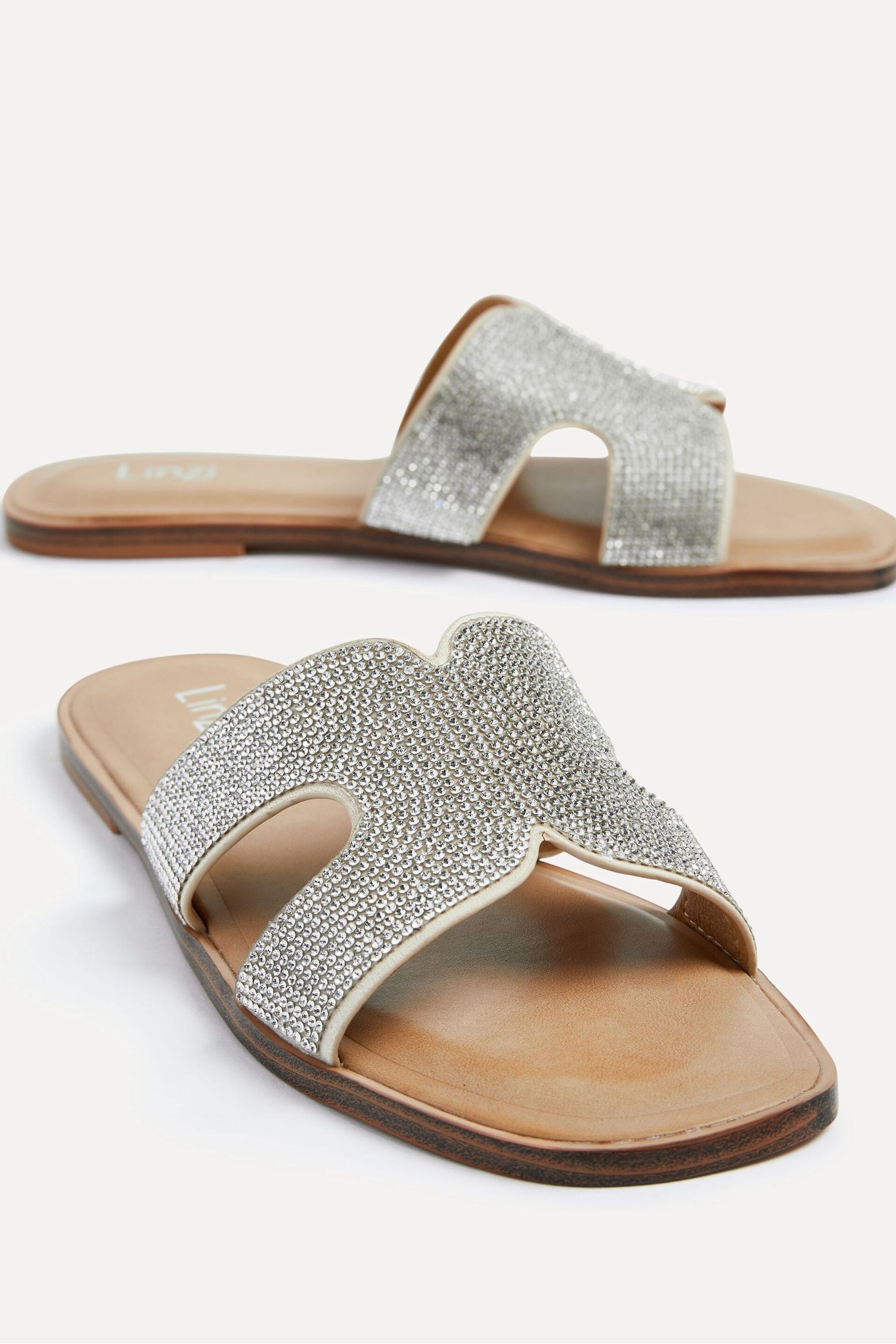 Linzi Silver Becca Diamante Embellished Flat Sandals - Image 6 of 6