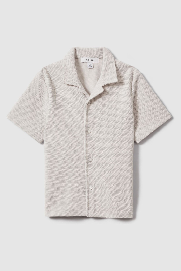 Reiss Silver Gerrard Teen Textured Cotton Cuban Collar Shirt - Image 1 of 4