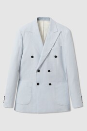 Reiss Soft Blue Kin Double Breasted 100% Linen Slim Fit Blazer - Image 2 of 7