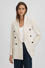 Reiss White Bronte Textured Double Breasted Blazer - Image 3 of 6