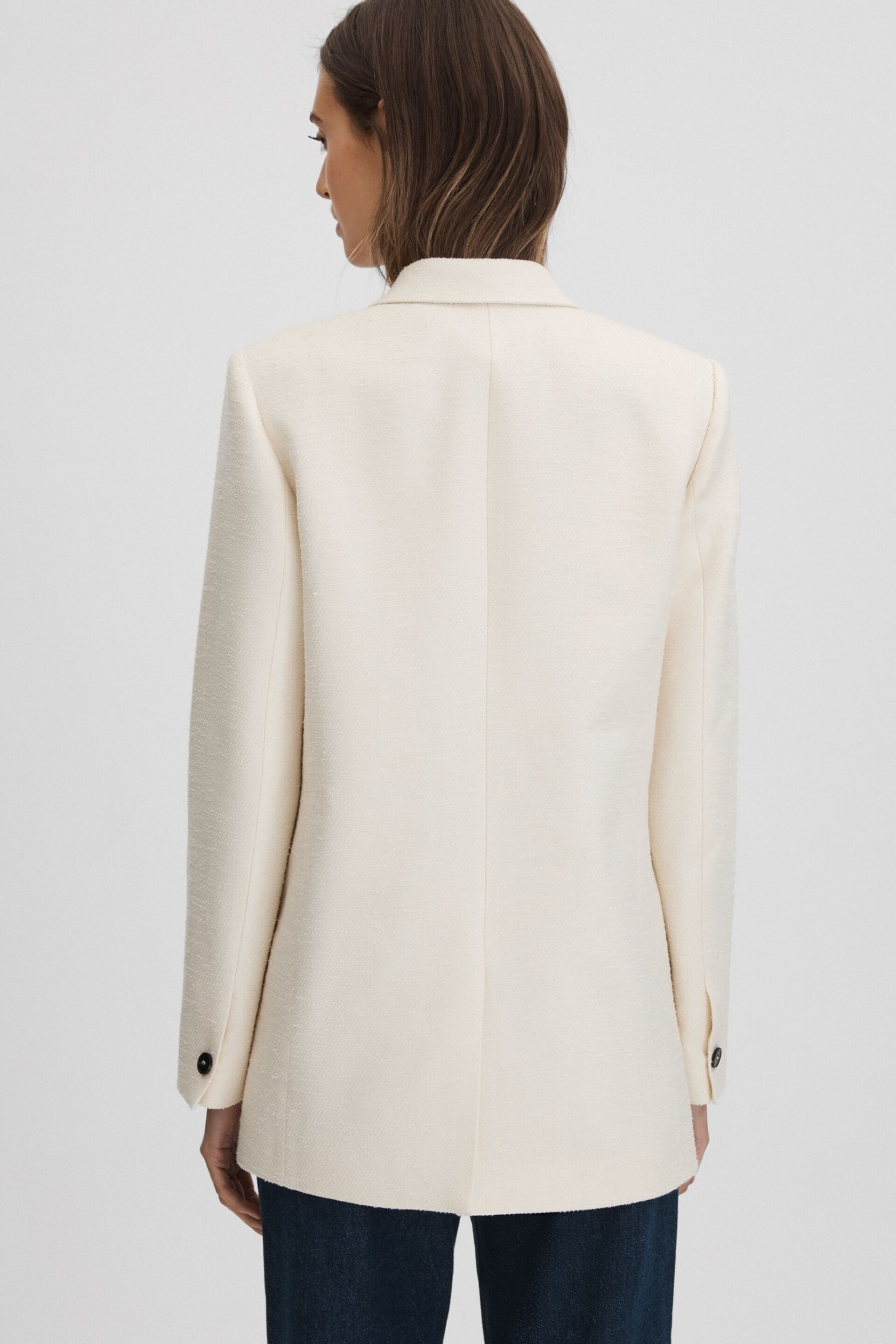 Reiss White Bronte Textured Double Breasted Blazer - Image 5 of 6