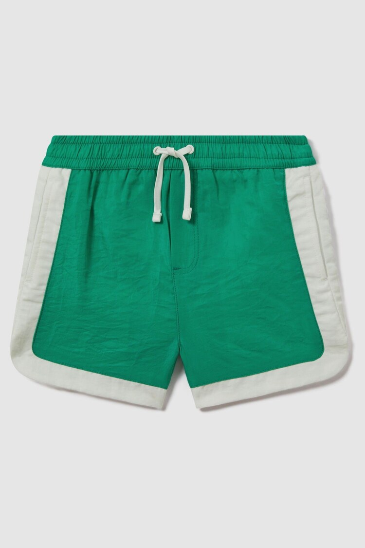 Reiss Bright Green/Ecru Surf Senior Contrast Drawstring Swim Shorts - Image 1 of 3