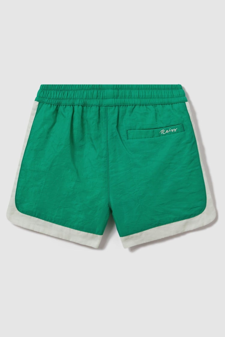 Reiss Bright Green/Ecru Surf Senior Contrast Drawstring Swim Shorts - Image 2 of 3