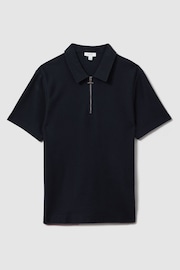 Reiss Navy Felix Textured Cotton Half Zip Polo Shirt - Image 2 of 6