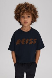 Reiss Navy Sands Teen Cotton Crew Neck Motif T-Shirt - Image 2 of 4