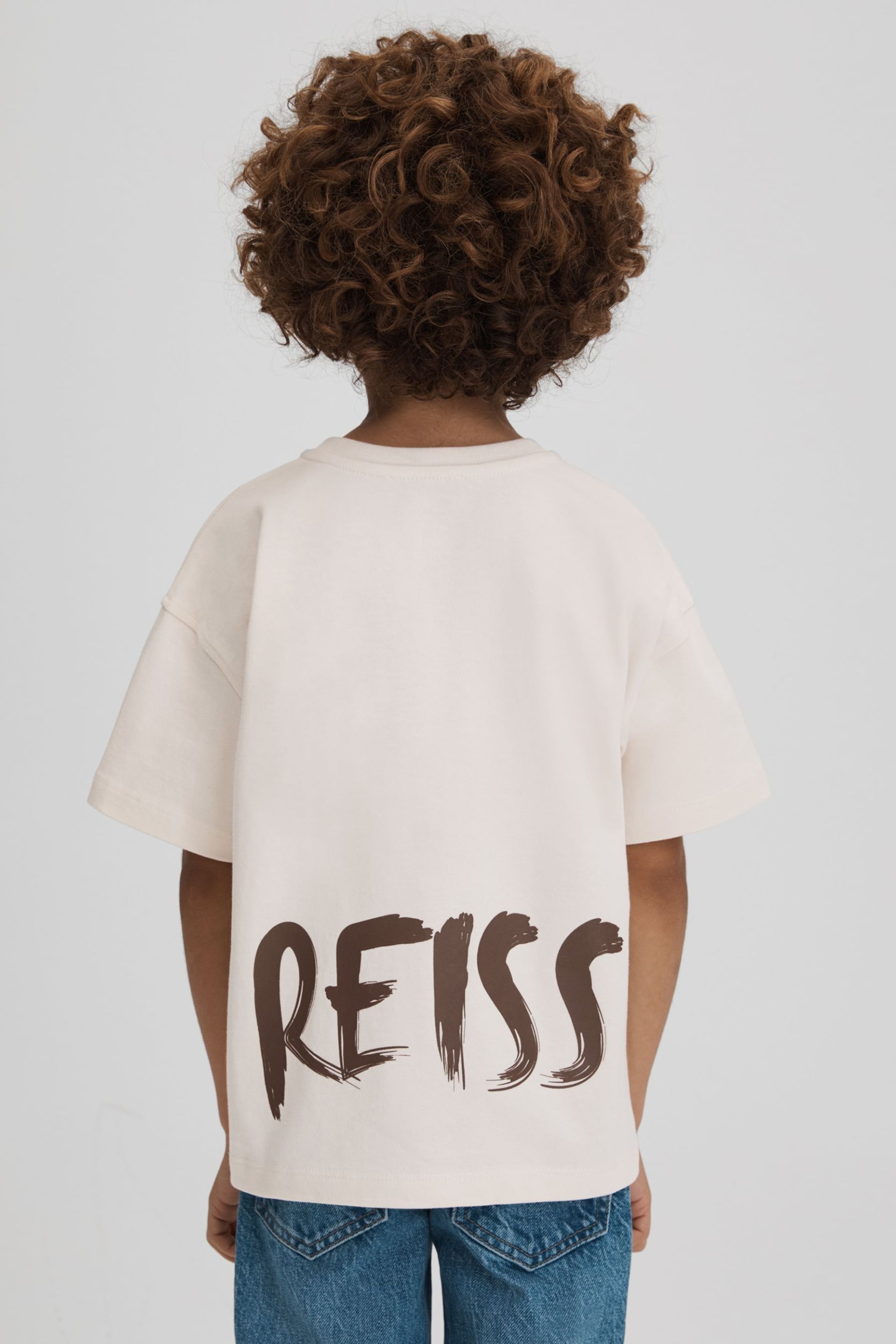 Reiss Ecru Abbott Teen Cotton Motif T-Shirt - Image 5 of 6