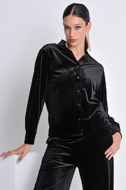 Burgs Womens Velvet Oversized Printed Black Shirt - Image 1 of 5