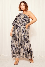 Curves Like These Navy Blue Print One Shoulder Maxi Dress - Image 1 of 4