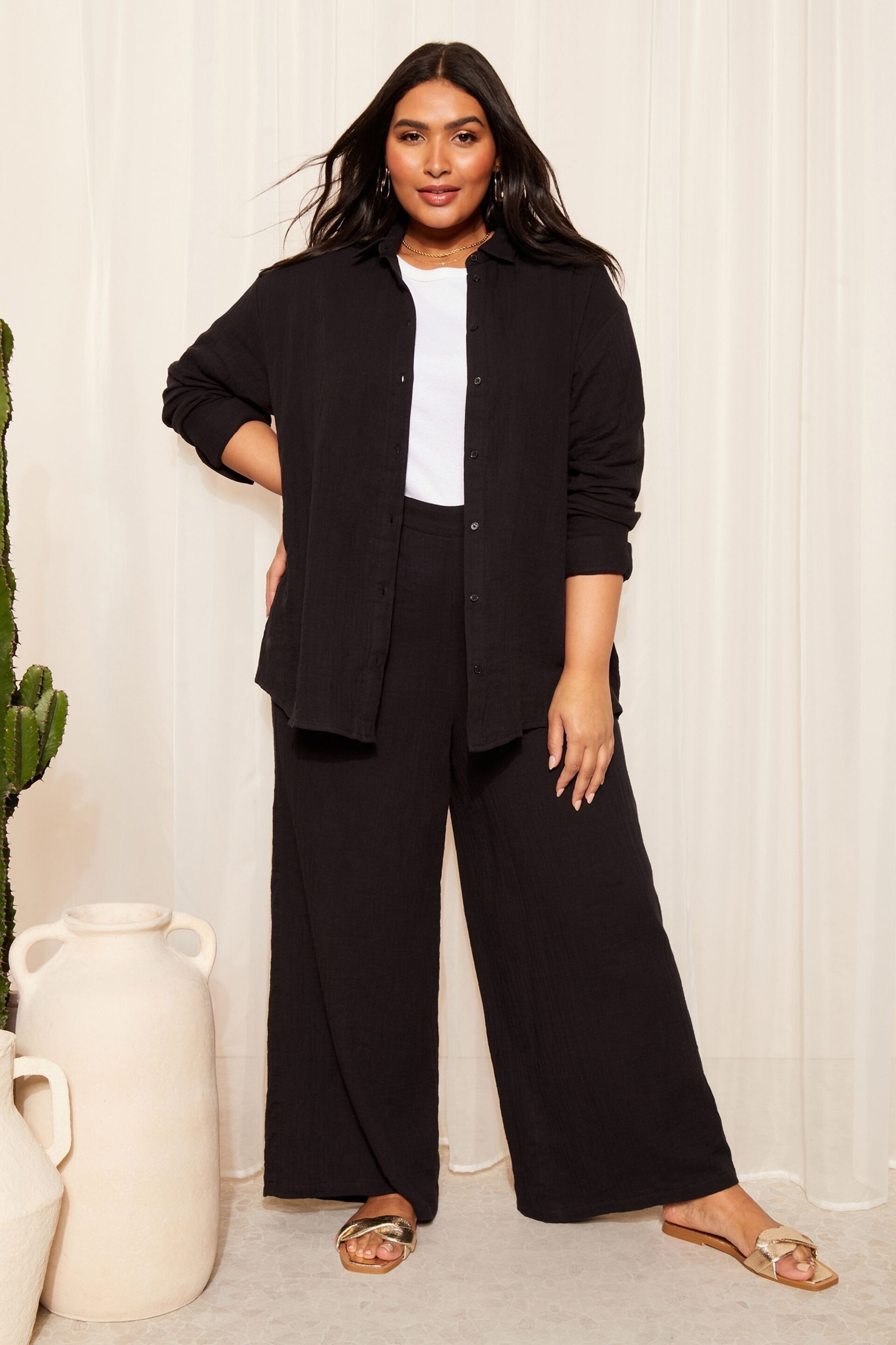 Curves Like These Black Linen Look Oversized Shirt - Image 3 of 4