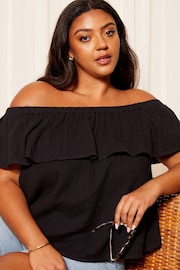 Curves Like These Black Bardot Ruffle Top - Image 2 of 4