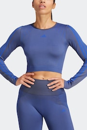 adidas Blue Knit Long Sleeve T-Shirt - Image 4 of 6