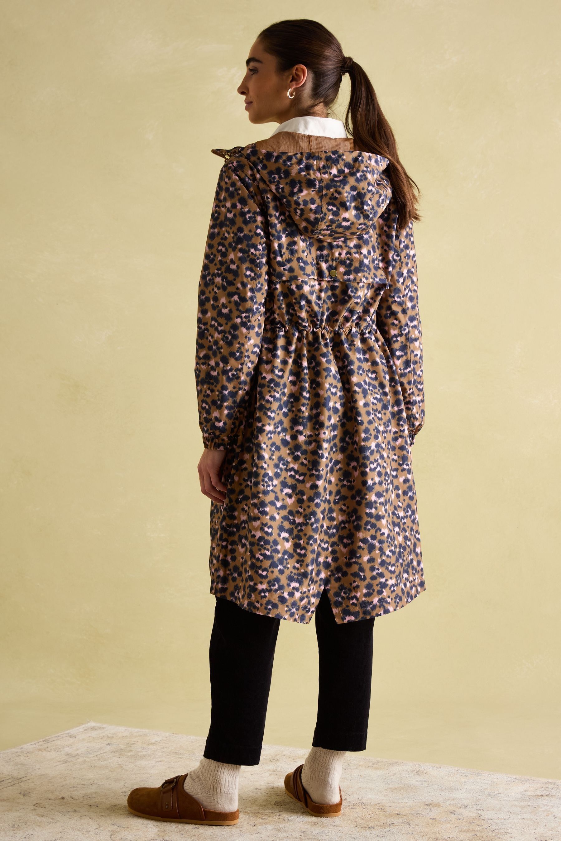 Joules Holkham Tan Leopard Waterproof Packable Raincoat With Hood