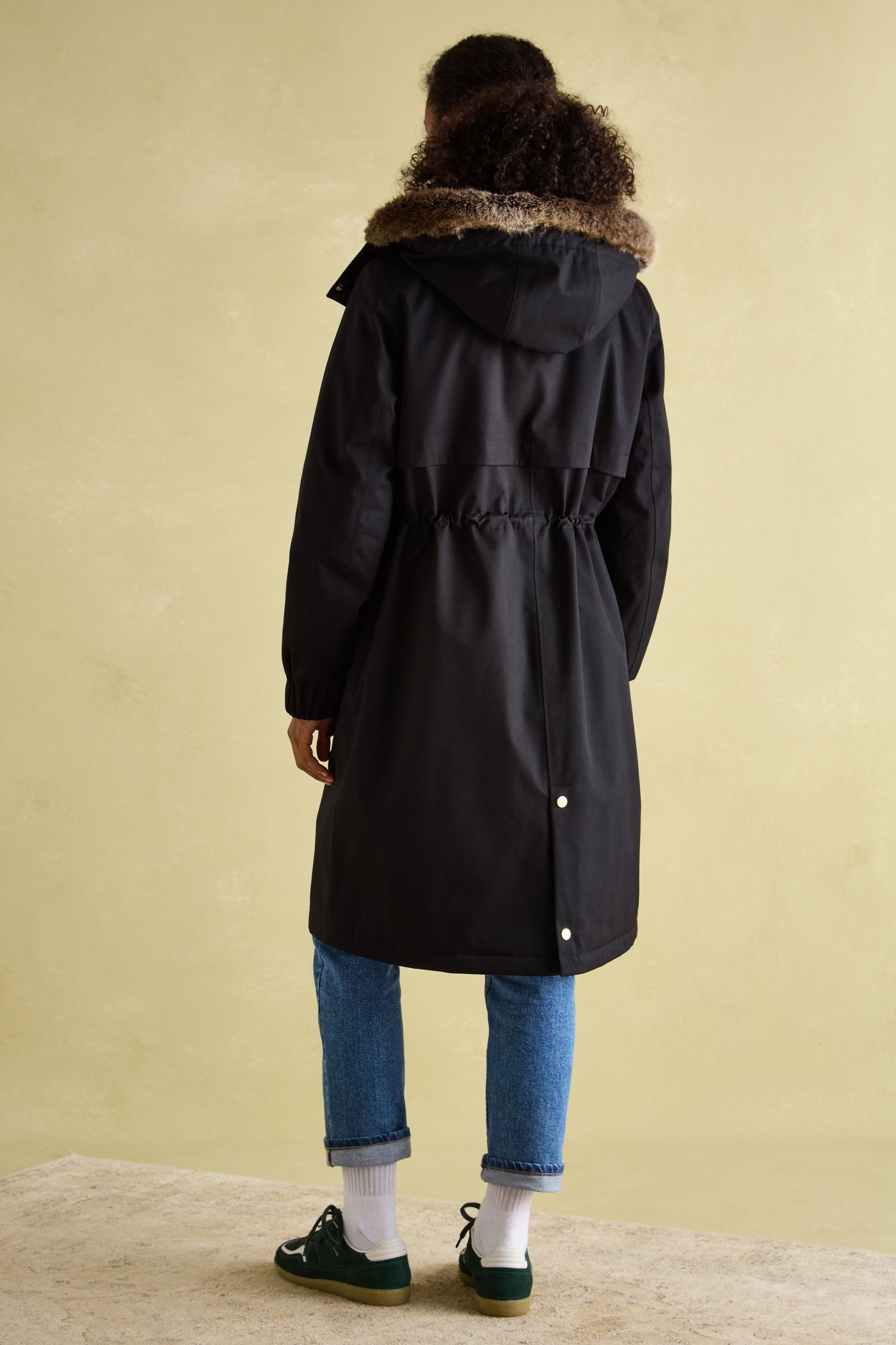 Buy Joules Harpsden Cosy Black Waterproof Fleece Lined Raincoat with Faux Fur Hood from Next USA