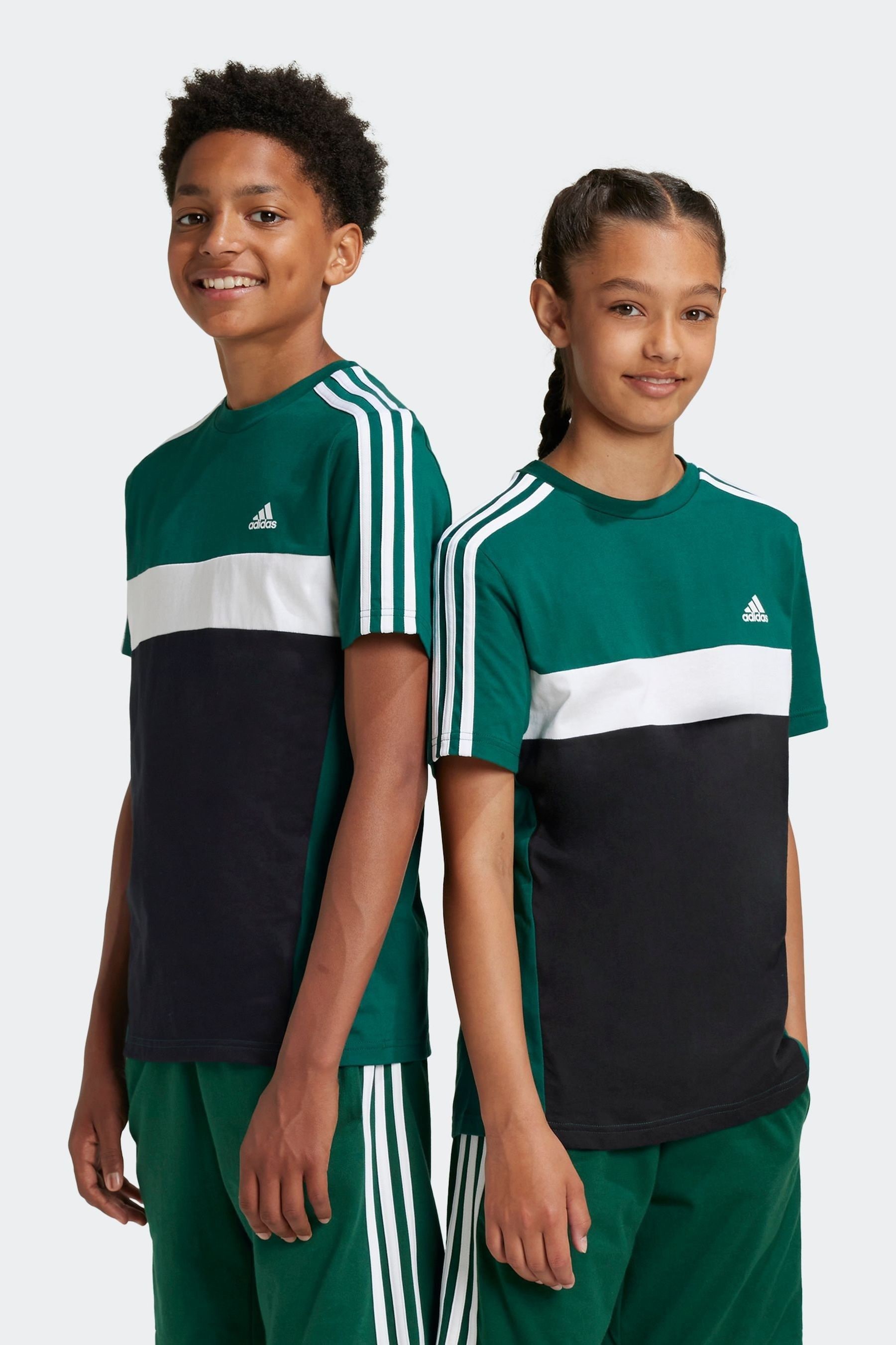 adidas Light Green Kids Sportswear Tiberio 3 Stripes Colourblock 100 Cotton T Shirt
