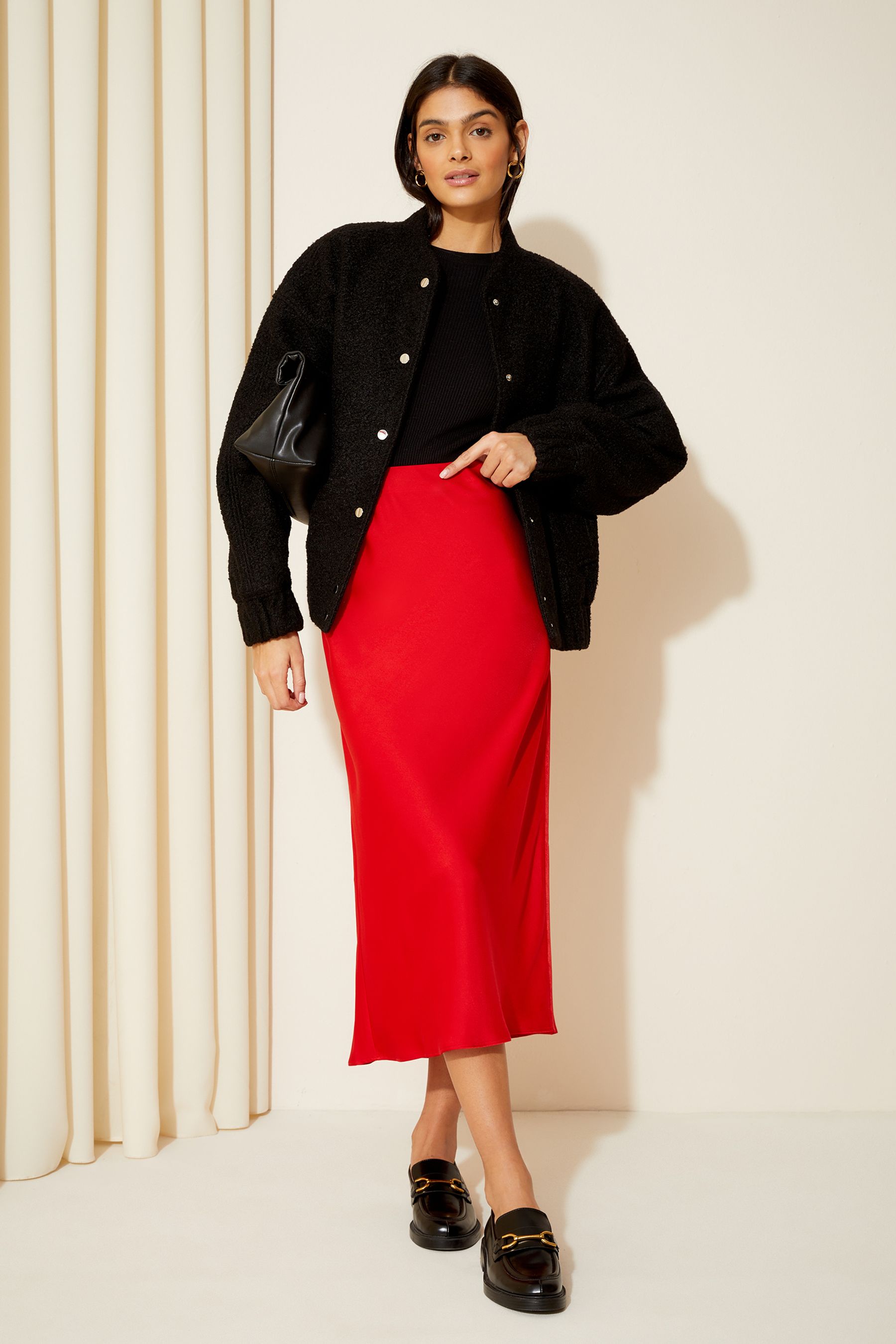 Bright red midi skirt shop