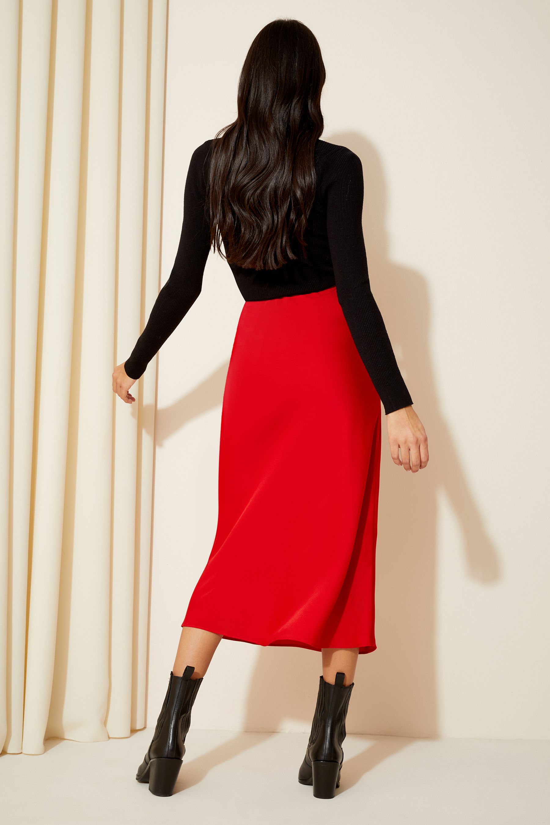 Buy Friends Like These Bright Red Satin Bias Midi Skirt from Next Luxembourg